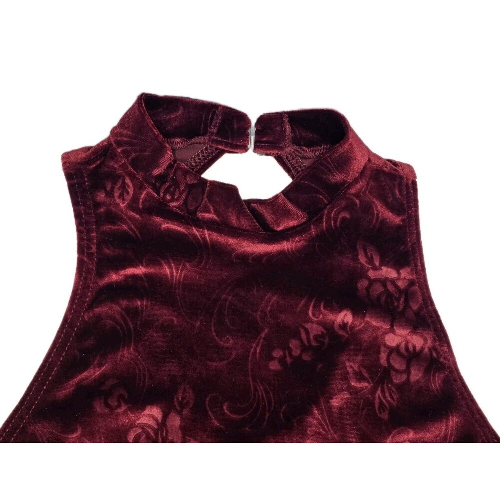 Body Wrappers VTG Embossed Rose Velvet Keyhole High Neck Biketard Preteen AXS AS - Picture 6 of 16